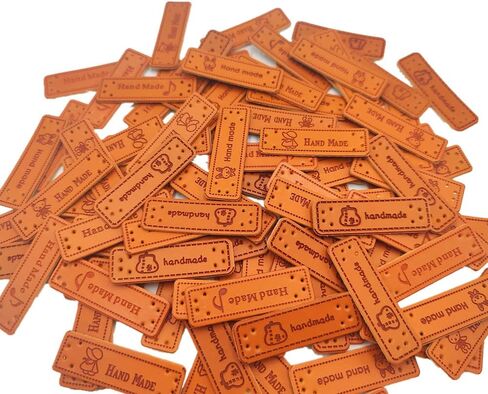 100 Pcs Handmade PU Leather Tags with Holes Rectangle Embossed Labels PU Leather Handmade Tags Handmade Knitting Labels for DIY Sweaters Scarves Bags Gloves Hats in Saudi Arabia