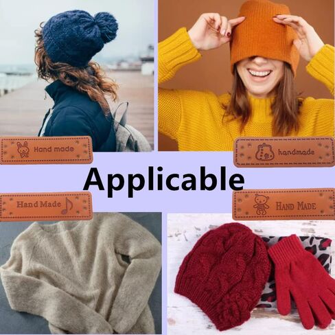 100 Pcs Handmade PU Leather Tags with Holes Rectangle Embossed Labels PU Leather Handmade Tags Handmade Knitting Labels for DIY Sweaters Scarves Bags Gloves Hats in Saudi Arabia