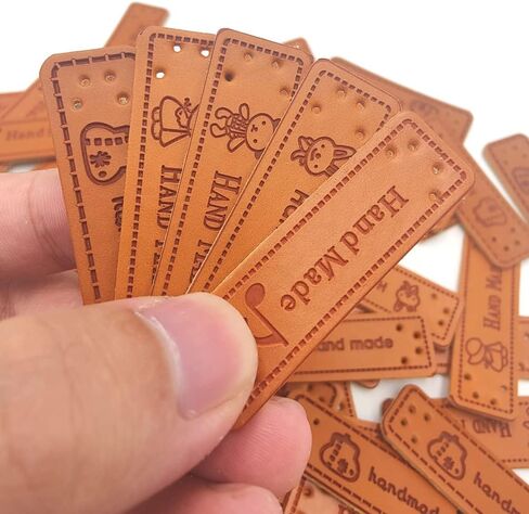 100 Pcs Handmade PU Leather Tags with Holes Rectangle Embossed Labels PU Leather Handmade Tags Handmade Knitting Labels for DIY Sweaters Scarves Bags Gloves Hats in Saudi Arabia