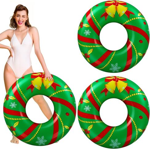Karenhi 2 Pack Christmas in July Pool Floats Wreath Inflatable Pool Floats Christmas Pool Floats Fun Swim Pool Toys Christmas in July Decorations for Swimming Pool Adults Beach Party Supplies(Wreath) in Kuwait