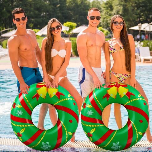 Karenhi 2 Pack Christmas in July Pool Floats Wreath Inflatable Pool Floats Christmas Pool Floats Fun Swim Pool Toys Christmas in July Decorations for Swimming Pool Adults Beach Party Supplies(Wreath) in Kuwait