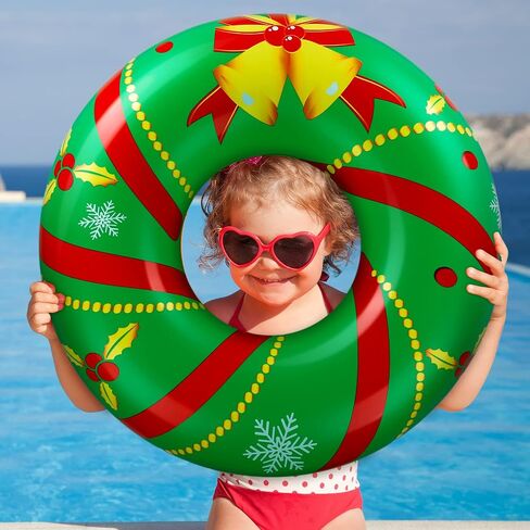 Karenhi 2 Pack Christmas in July Pool Floats Wreath Inflatable Pool Floats Christmas Pool Floats Fun Swim Pool Toys Christmas in July Decorations for Swimming Pool Adults Beach Party Supplies(Wreath) in Kuwait