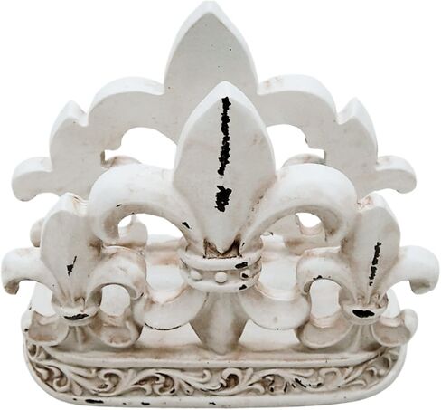 Fleur De Lis Napkin Holder, White Distressed Finish, French Themed Décor, Stylish Tabletop Decoration, 5.5 Inches in Saudi Arabia
