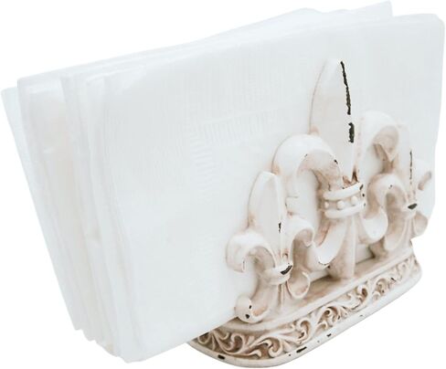 Fleur De Lis Napkin Holder, White Distressed Finish, French Themed Décor, Stylish Tabletop Decoration, 5.5 Inches in Saudi Arabia
