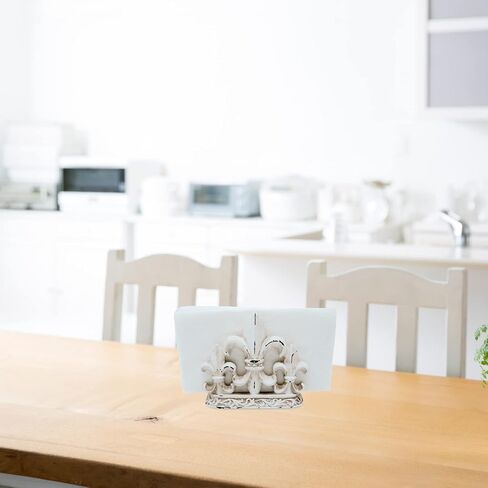 Fleur De Lis Napkin Holder, White Distressed Finish, French Themed Décor, Stylish Tabletop Decoration, 5.5 Inches in Saudi Arabia