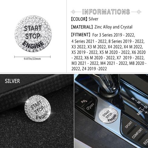 1797 بلينغ اكسسوارات لسيارات BMW بدء غطاء أزرار X3 X5 3 4 8 سلسلة M3 M4 M8 X4 X6 X7 Z4 2019-2022 كريستال فضي in Saudi Arabia