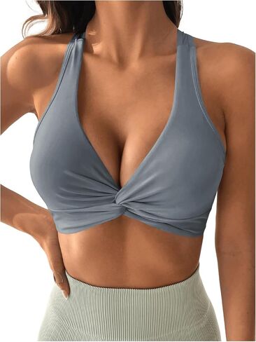 SweatyRocks Women's Solid Twist Front Cut Out Racer Back Sports Bra Camisole Crop Top in Saudi Arabia