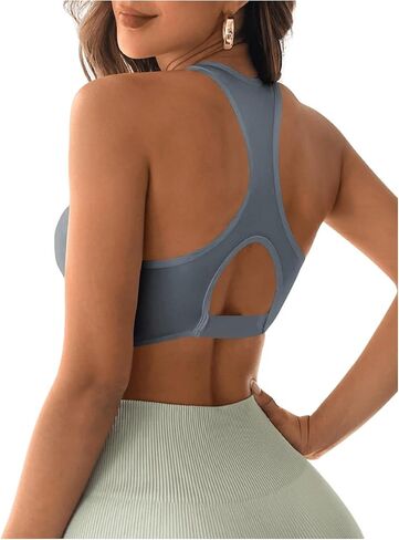 SweatyRocks Women's Solid Twist Front Cut Out Racer Back Sports Bra Camisole Crop Top in Saudi Arabia