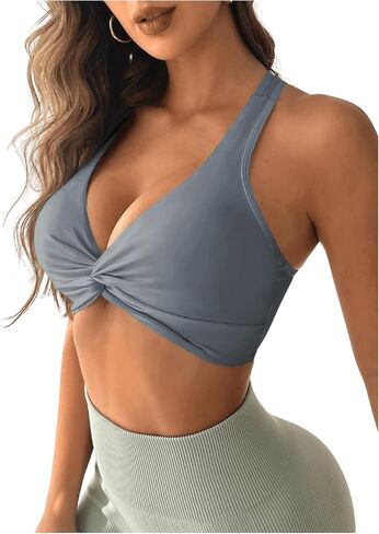 SweatyRocks Women's Solid Twist Front Cut Out Racer Back Sports Bra Camisole Crop Top in Saudi Arabia