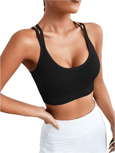 SweatyRocks Women's Solid Twist Front Cut Out Racer Back Sports Bra Camisole Crop Top in Saudi Arabia