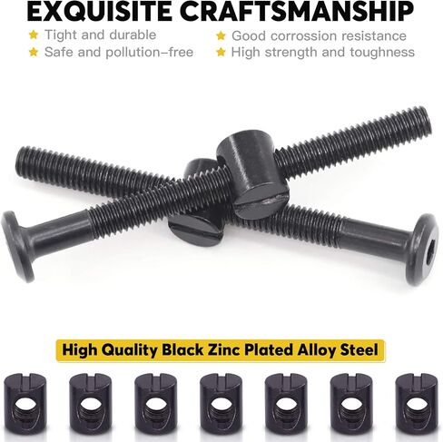 M6 x 65mm 24PCS Black Zinc Plated Hex Socket Cap Bolts Crib Bolts and Barrel Nuts Cross Dowel Replacement for Crib Cots Beds Chair Table Desk Furniture in Saudi Arabia