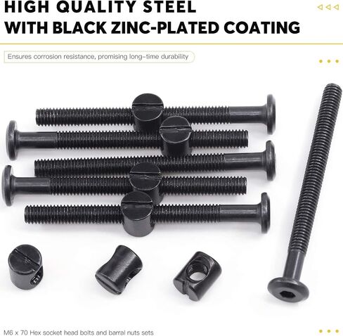 M6 x 65mm 24PCS Black Zinc Plated Hex Socket Cap Bolts Crib Bolts and Barrel Nuts Cross Dowel Replacement for Crib Cots Beds Chair Table Desk Furniture in Saudi Arabia