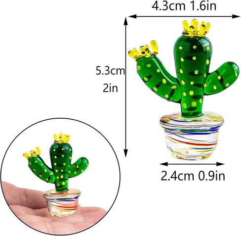 QFkris Mini Hand Blown Glass Cactus Figurine Miniature Collectibles Glass Statue Ornament Simulation Plants B in Saudi Arabia