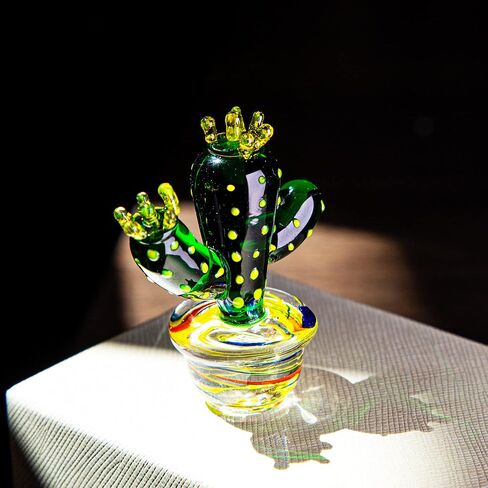 QFkris Mini Hand Blown Glass Cactus Figurine Miniature Collectibles Glass Statue Ornament Simulation Plants B in Saudi Arabia