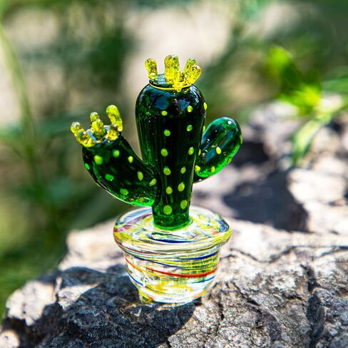 QFkris Mini Hand Blown Glass Cactus Figurine Miniature Collectibles Glass Statue Ornament Simulation Plants B in Saudi Arabia