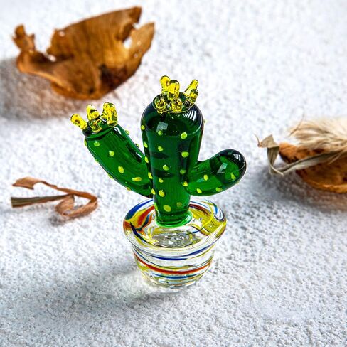 QFkris Mini Hand Blown Glass Cactus Figurine Miniature Collectibles Glass Statue Ornament Simulation Plants B in Saudi Arabia