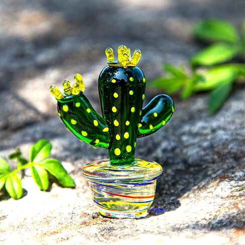 QFkris Mini Hand Blown Glass Cactus Figurine Miniature Collectibles Glass Statue Ornament Simulation Plants B in Saudi Arabia