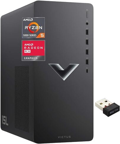 HP Victus 15L Gaming Desktop Tower 2024 الأحدث، AMD Ryzen 5-5600G حتى 4.4 جيجا هرتز، 32 جيجا بايت رام، 2 تيرابايت PCIe SSD، AMD Radeon RX 6400 Graphics، Wi-Fi 6، Bluetooth، Windows 11 Home، مع USB WiFi Adpater in Saudi Arabia