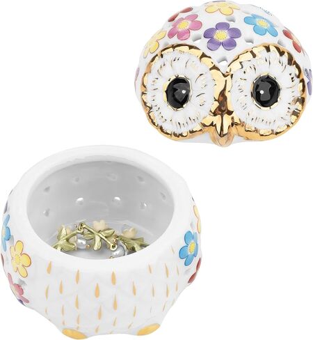 Owl Trinket Jewelry Box, Small Owl Figurine Ceramic Jewelry Dish with Lid, Owl Ring Holder for Jewelry, Owl Statue Home Decor, Owl candle holder, Owl Incense Burner Cones Holder (1 Pack) in Saudi Arabia
