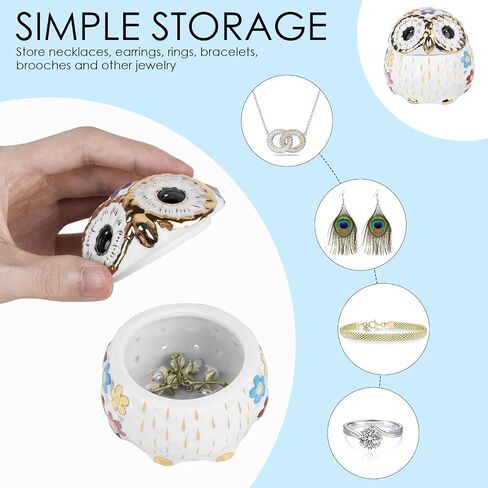 Owl Trinket Jewelry Box, Small Owl Figurine Ceramic Jewelry Dish with Lid, Owl Ring Holder for Jewelry, Owl Statue Home Decor, Owl candle holder, Owl Incense Burner Cones Holder (1 Pack) in Saudi Arabia