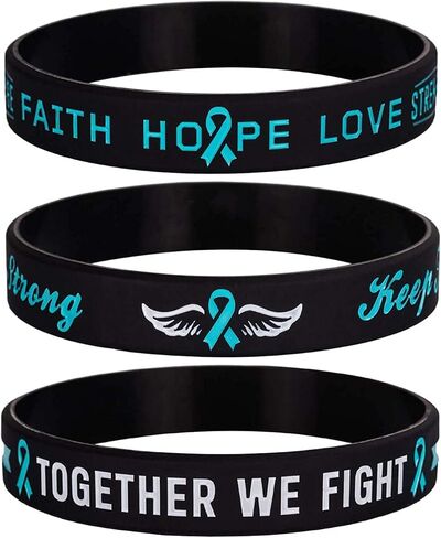 Sainstone 12-Pack Teal Awareness Ribbon Silicone الأساور مع مقولة ملهمة للرجال والنساء - بالجملة السائبة السرطان والتسبب في هدايا الأساور المطاطية الشريطية، هدايا ومستلزمات الحفلات in Saudi Arabia