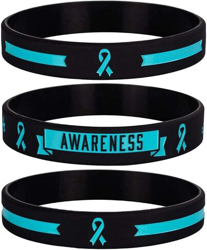 Sainstone 12-Pack Teal Awareness Ribbon Silicone الأساور مع مقولة ملهمة للرجال والنساء - بالجملة السائبة السرطان والتسبب في هدايا الأساور المطاطية الشريطية، هدايا ومستلزمات الحفلات in Saudi Arabia