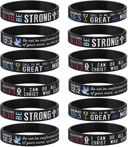 Sainstone 12-Pack Power of Faith Christian Bible Verse Silicone Bracelets -Philippians 4:13, Ephesians 6:10, Romans 12:2, Jeremiah 33:3 -Religious Scriptures Wristbands Church Gifts (Ladies 7.5inches) in Saudi Arabia