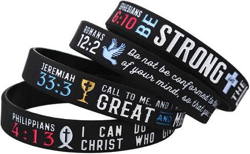 Sainstone 12-Pack Power of Faith Christian Bible Verse Silicone Bracelets -Philippians 4:13, Ephesians 6:10, Romans 12:2, Jeremiah 33:3 -Religious Scriptures Wristbands Church Gifts (Ladies 7.5inches) in Saudi Arabia