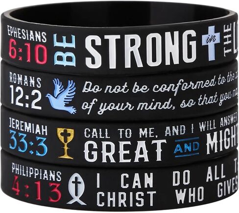 Sainstone 12-Pack Power of Faith Christian Bible Verse Silicone Bracelets -Philippians 4:13, Ephesians 6:10, Romans 12:2, Jeremiah 33:3 -Religious Scriptures Wristbands Church Gifts (Ladies 7.5inches) in Saudi Arabia