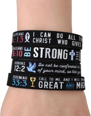 Sainstone 12-Pack Power of Faith Christian Bible Verse Silicone Bracelets -Philippians 4:13, Ephesians 6:10, Romans 12:2, Jeremiah 33:3 -Religious Scriptures Wristbands Church Gifts (Ladies 7.5inches) in Saudi Arabia