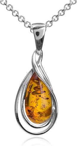 Amber Sterling Silver Drop Pendant Necklace18 Inches in Saudi Arabia