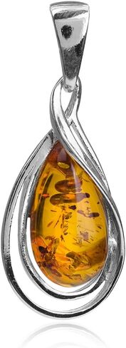 Amber Sterling Silver Drop Pendant Necklace18 Inches in Saudi Arabia