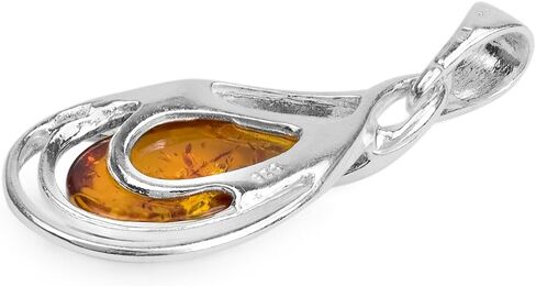 Amber Sterling Silver Drop Pendant Necklace18 Inches in Saudi Arabia