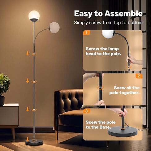 Dimmable Floor Lamp with Remote, Black Standing Lamp Arched,Modern Floor Lamps for Bedrooms,15W LED Adjustable,Tall,Black,Gooseneck in Kuwait