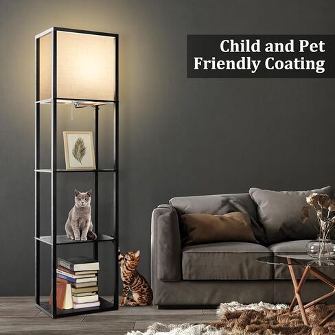 مصباح أرضي مع أرفف إضافية، شاحن لاسلكي، منافذ شحن USB ونوع C، 2 منافذ طاقة تيار متردد، 3 ألوان CCT قابلة للاختيار، مصباح زاوية 4 طبقات 15 وات، مصباح أرضي لغرفة المعيشة، غرفة النوم، خشب الجوز in Kuwait