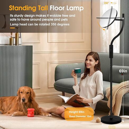 PESRAE 36W/3600LM LED Torchiere مصباح قائم فائق السطوع لغرفة المعيشة، مصباح طويل قابل للتدوير مع جهاز تحكم عن بعد، درجات حرارة اللون بدون خطوات ومصابيح أرضية خافتة لمكتب غرفة النوم in Kuwait
