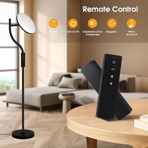 PESRAE 36W/3600LM LED Torchiere مصباح قائم فائق السطوع لغرفة المعيشة، مصباح طويل قابل للتدوير مع جهاز تحكم عن بعد، درجات حرارة اللون بدون خطوات ومصابيح أرضية خافتة لمكتب غرفة النوم in Kuwait