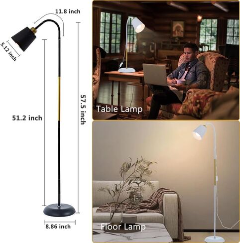 AoMck Gooseneck Floor Lamp Industrial Adjustable Floor Lamp Reading Lamp Standing Floor Lamp for Bedroom Living Room with Adjustable Bendable 2 in 1 Small Arc Corner Floor Reading Table Lamps (Black) in Saudi Arabia