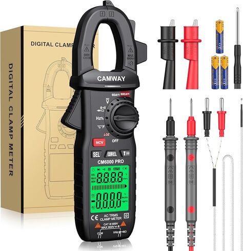 CAMWAY Clamp Meter,Digital Clamp Multimeter,TRMS 6000counts 600A AC/DC Current, AC/DC Voltage NCV Continuity Capacitance Resistance Frequency Diode LOZ Test,Large Backlit LCD Portable Amp Clamp Tester in Saudi Arabia