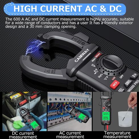 CAMWAY Clamp Meter,Digital Clamp Multimeter,TRMS 6000counts 600A AC/DC Current, AC/DC Voltage NCV Continuity Capacitance Resistance Frequency Diode LOZ Test,Large Backlit LCD Portable Amp Clamp Tester in Saudi Arabia