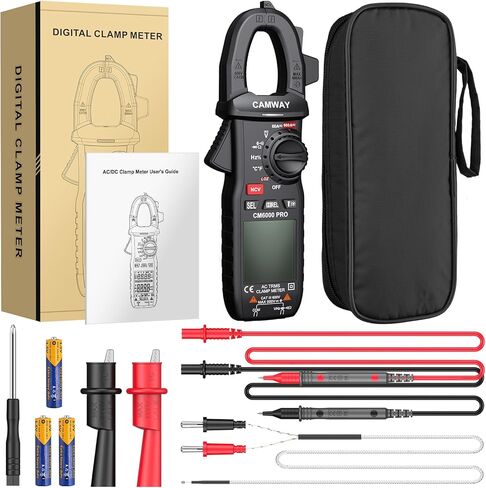 CAMWAY Clamp Meter,Digital Clamp Multimeter,TRMS 6000counts 600A AC/DC Current, AC/DC Voltage NCV Continuity Capacitance Resistance Frequency Diode LOZ Test,Large Backlit LCD Portable Amp Clamp Tester in Saudi Arabia