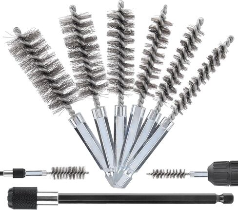 7 قطع من فرشاة الحفر للحفر، فرشاة الحفر، مجموعة فرشاة تجويف الأسلاك الملتوية بأحجام مختلفة، أنابيب منزلية من الفولاذ المقاوم للصدأ للمنافذ والأنابيب والمحامل والأسطوانات أو الأماكن الضيقة الأخرى in Kuwait