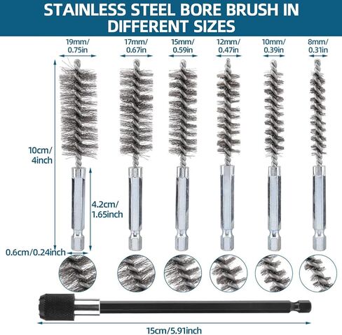 7 قطع من فرشاة الحفر للحفر، فرشاة الحفر، مجموعة فرشاة تجويف الأسلاك الملتوية بأحجام مختلفة، أنابيب منزلية من الفولاذ المقاوم للصدأ للمنافذ والأنابيب والمحامل والأسطوانات أو الأماكن الضيقة الأخرى in Kuwait
