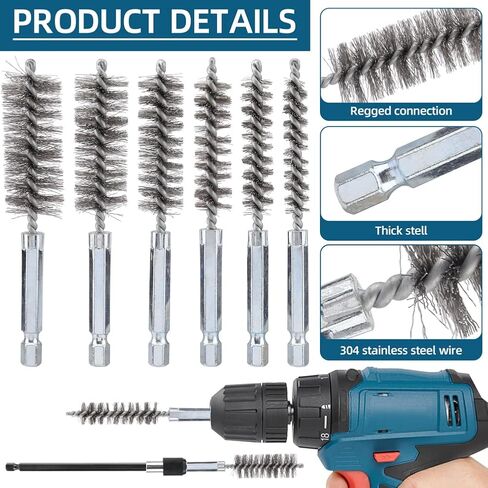 7 قطع من فرشاة الحفر للحفر، فرشاة الحفر، مجموعة فرشاة تجويف الأسلاك الملتوية بأحجام مختلفة، أنابيب منزلية من الفولاذ المقاوم للصدأ للمنافذ والأنابيب والمحامل والأسطوانات أو الأماكن الضيقة الأخرى in Kuwait