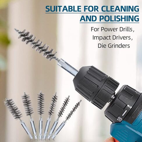 7 قطع من فرشاة الحفر للحفر، فرشاة الحفر، مجموعة فرشاة تجويف الأسلاك الملتوية بأحجام مختلفة، أنابيب منزلية من الفولاذ المقاوم للصدأ للمنافذ والأنابيب والمحامل والأسطوانات أو الأماكن الضيقة الأخرى in Kuwait