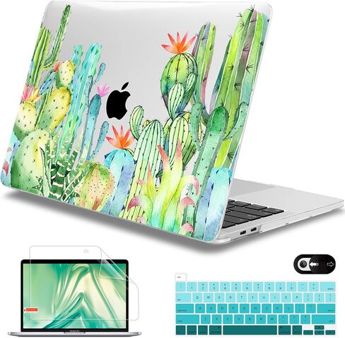 حافظة Mektron لجهاز MacBook Pro 13 بوصة إصدار 2022 2020 A2338 M2 M1 A2289 A2251، غطاء بلاستيكي صلب مطبوع مع غطاء لوحة المفاتيح لجهاز MacBook Pro الجديد 13.3 بوصة، شريط لمس، صبار بألوان مائية in Kuwait
