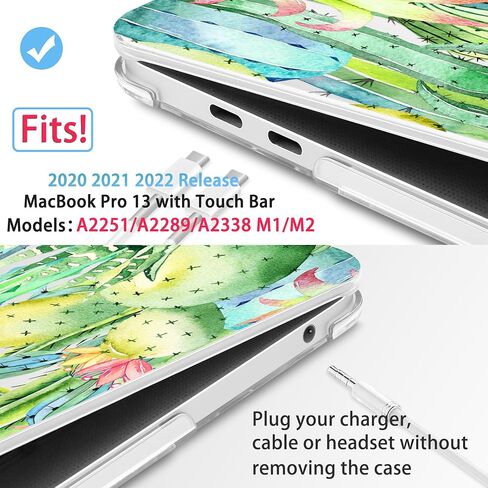 حافظة Mektron لجهاز MacBook Pro 13 بوصة إصدار 2022 2020 A2338 M2 M1 A2289 A2251، غطاء بلاستيكي صلب مطبوع مع غطاء لوحة المفاتيح لجهاز MacBook Pro الجديد 13.3 بوصة، شريط لمس، صبار بألوان مائية in Kuwait