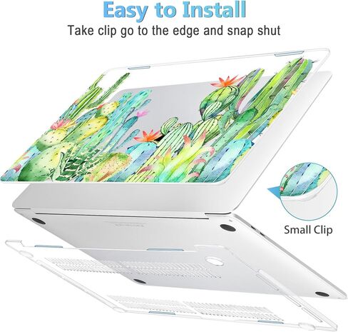 حافظة Mektron لجهاز MacBook Pro 13 بوصة إصدار 2022 2020 A2338 M2 M1 A2289 A2251، غطاء بلاستيكي صلب مطبوع مع غطاء لوحة المفاتيح لجهاز MacBook Pro الجديد 13.3 بوصة، شريط لمس، صبار بألوان مائية in Kuwait