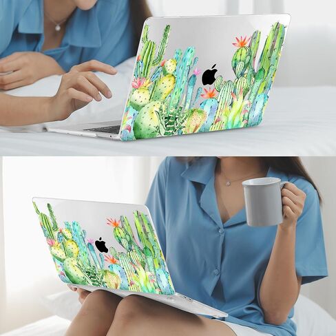 حافظة Mektron لجهاز MacBook Pro 13 بوصة إصدار 2022 2020 A2338 M2 M1 A2289 A2251، غطاء بلاستيكي صلب مطبوع مع غطاء لوحة المفاتيح لجهاز MacBook Pro الجديد 13.3 بوصة، شريط لمس، صبار بألوان مائية in Kuwait