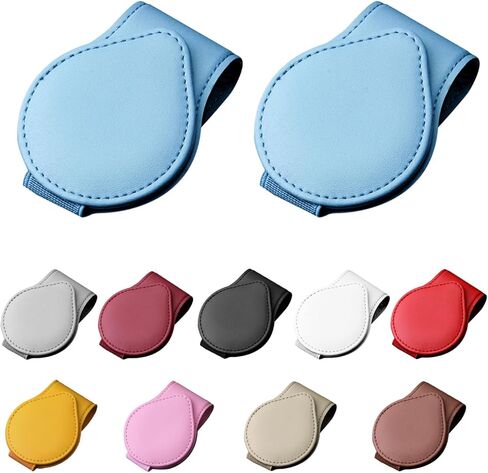 2 PCS Sunglasses Holder for Car Visor, Magnetic Leather Auto Eyeglass Hanger Clip, Visor Ticket Card Clip Eyeglasses Mount, Universal Interior Visor Car Accessories Gadgets (Beige) in Kuwait